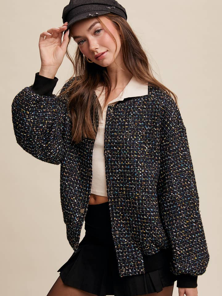 Paillet Tweed Bomberjakke LJ0238 for engroshandel hos Listicle