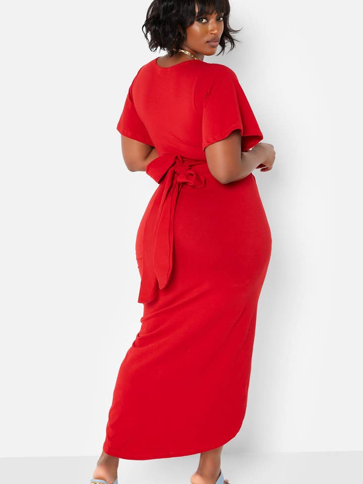 Red Carmen Wrap Front Midi Bodycon Skirt for wholesale on Faire4