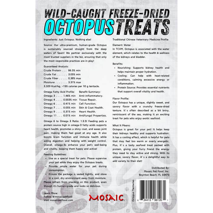 Mosaic Pet Food – Großhandel Leckerlis – Hund – Mosaic® Gefriergetrocknete wilde Oktopus-Tentakel, 2,5 oz3