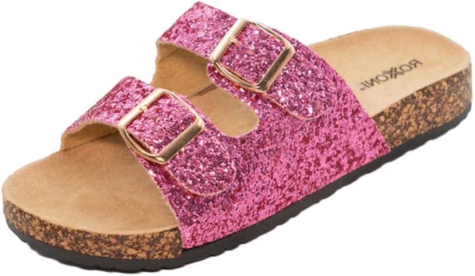 Roxoni - Vente Claquettes – femme - Sandales plates confortables à paillettes pour femmes Roxoni6