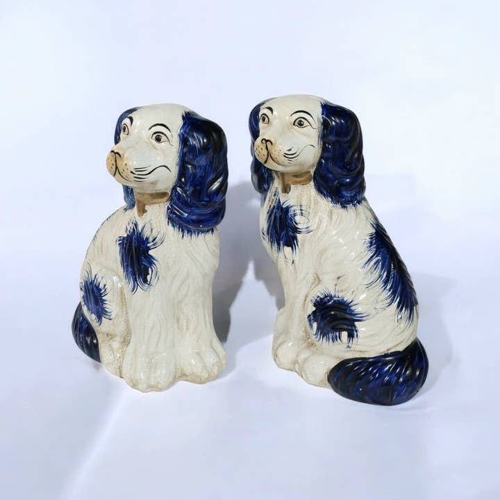 AA Importing - Wholesale Decorative Figurine - Blue and White Ceramic Staffordshire Dog Pair