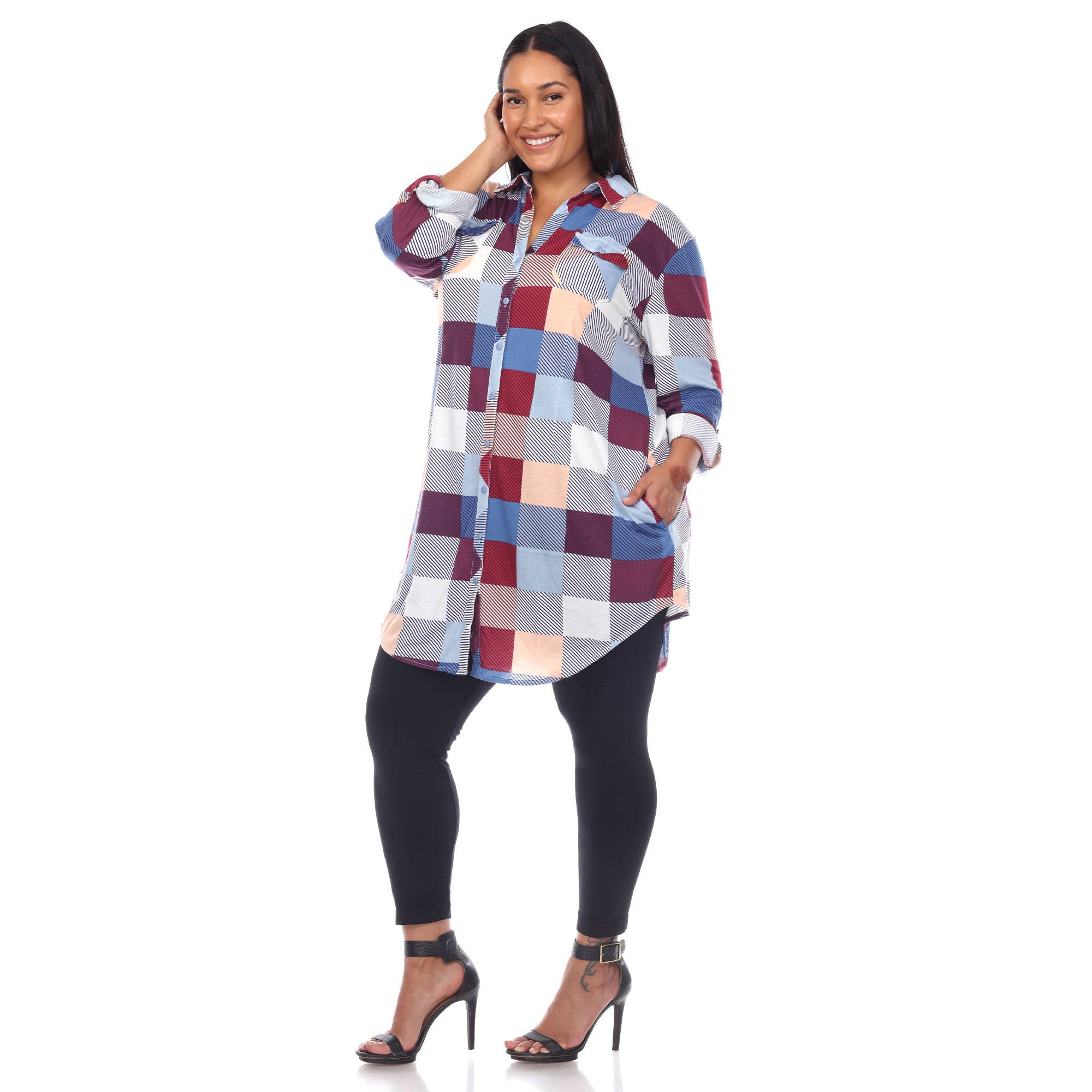 WHITE MARK - Wholesale Button Down Shirt - Women's - Plus Size Plaid Tunic Shirt9