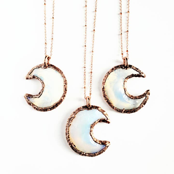 MergingMetals – wholesale Pendant/charm necklace – Knapped Opalite Crystal Crescent Moon Necklace