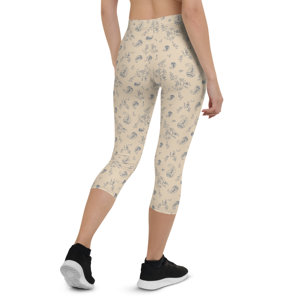 Ara - Wholesale Athletic/Lounge Leggings - Women's - Capri Cream Paisley-design Leggings1
