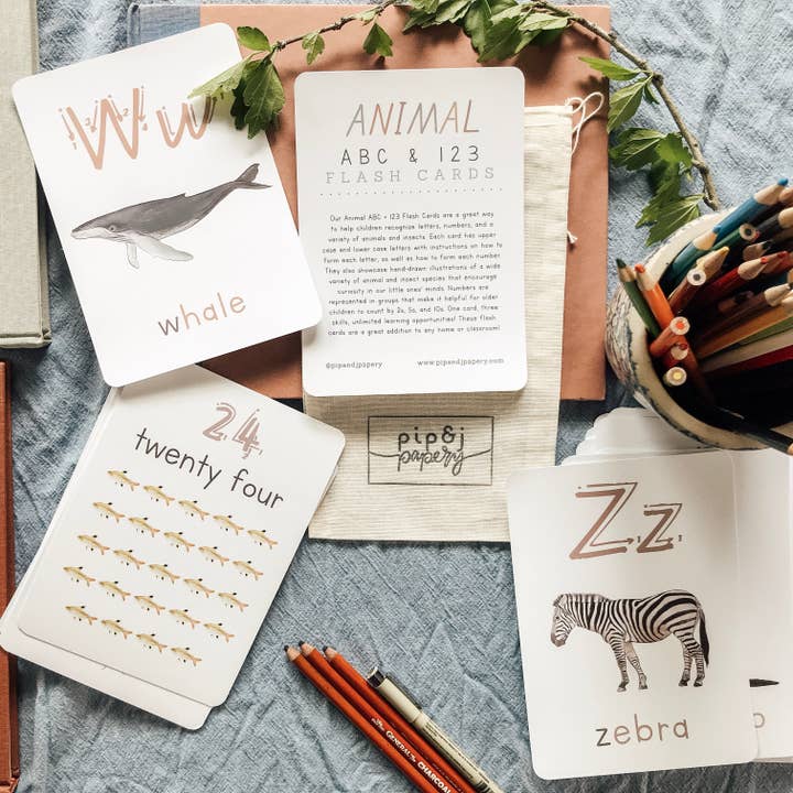 Animal ABC + 123 cartes Flash pour la vente par Pip & J Papery