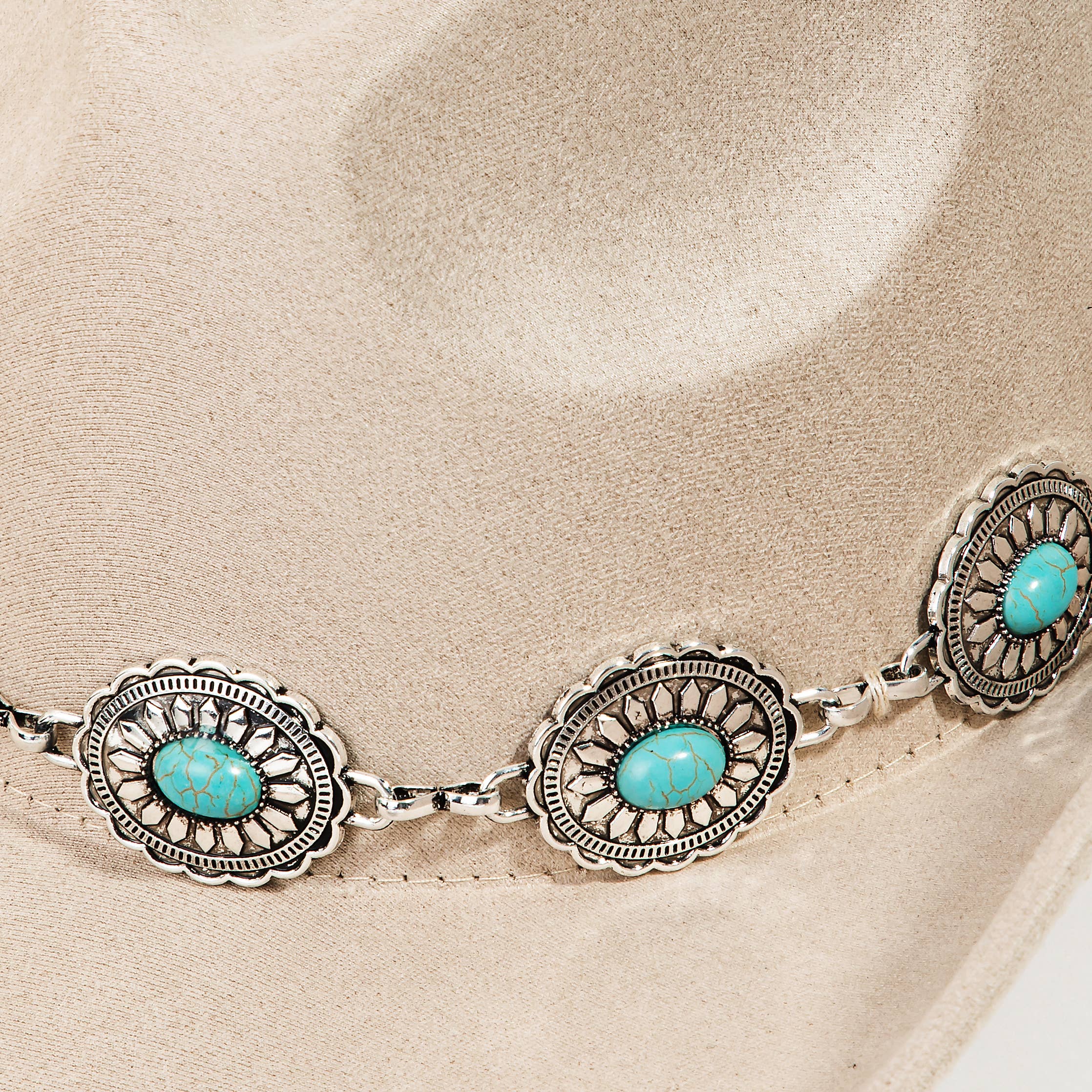 Collections by Fame Accessories - Wholesale Fedora - Women's - Turquoise Oval Stone Strap Western Cowboy Hat1