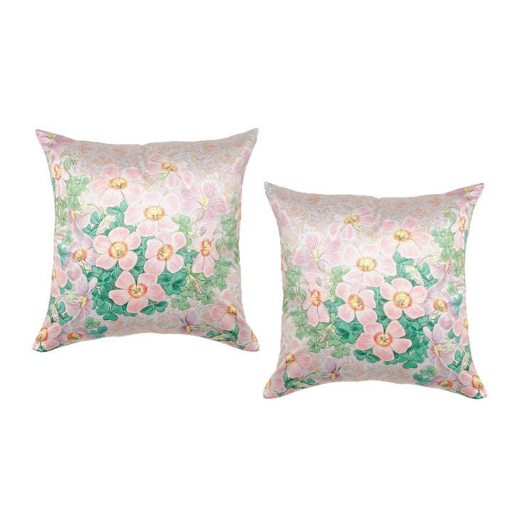Par de almohadas con flores rosas, hechas a pedido para venta al por mayor de Poetic Pillow