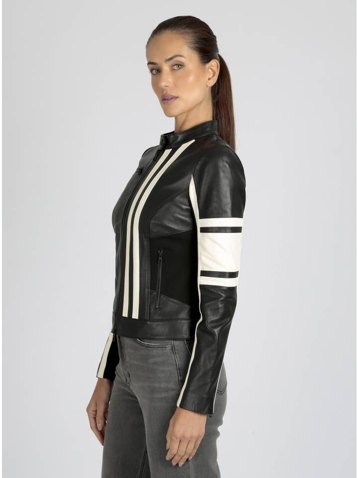 Blanc Noir - Wholesale Leather Jacket - Women's - Claudine Leather Racer Jacket JLS12