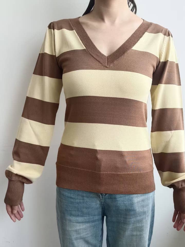 Lightweight Ribbed Cuff and V-Neck Sweater for wholesale by House of Marcel Apparel