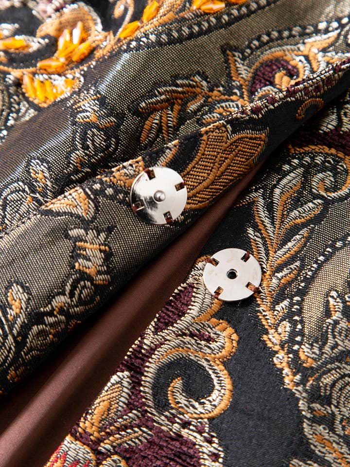 Color as pictures CT177Y Luxury Embroidered Beaded Jacquard Vintage Long Coat for wholesale on Faire9