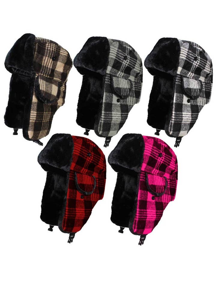 Chapeau de trappeur thermique doublé en fourrure Glen Plaid pour la vente par Cap Zone