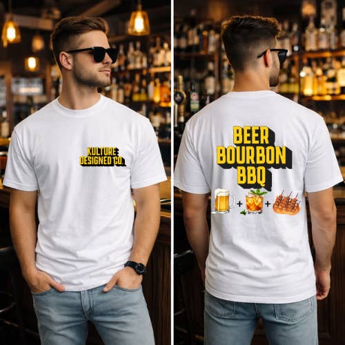 The Holy Trinity: Beer, Bourbon, & BBQ Premium Tee for wholesale by Kulture Designed Co.
