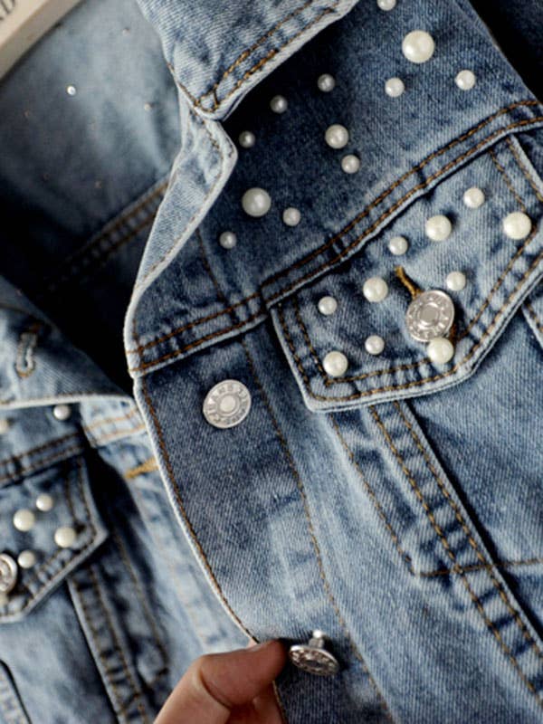 BLUE Long Sleeves Split-Joint Lapel Denim Jackets for wholesale on Faire