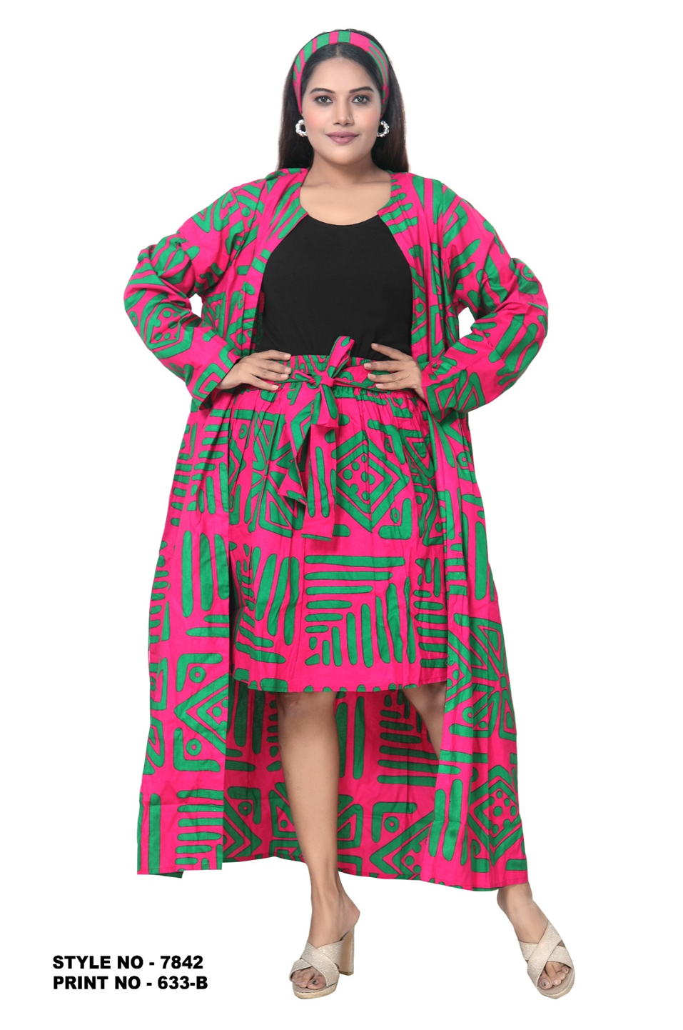 KaraChic - Wholesale Top & Skirt Set - Women's - 7842 Authentic African Print 2pc Duster + Short Skirt Set1