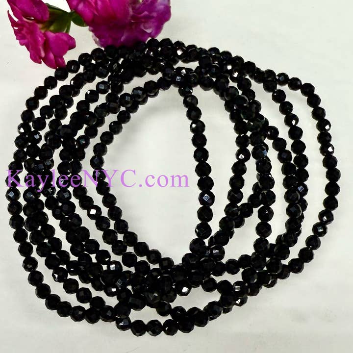 KayleeNYC – wholesale Beaded bracelet – Natural Faceted Black Tourmaline 4mm 7.5”1