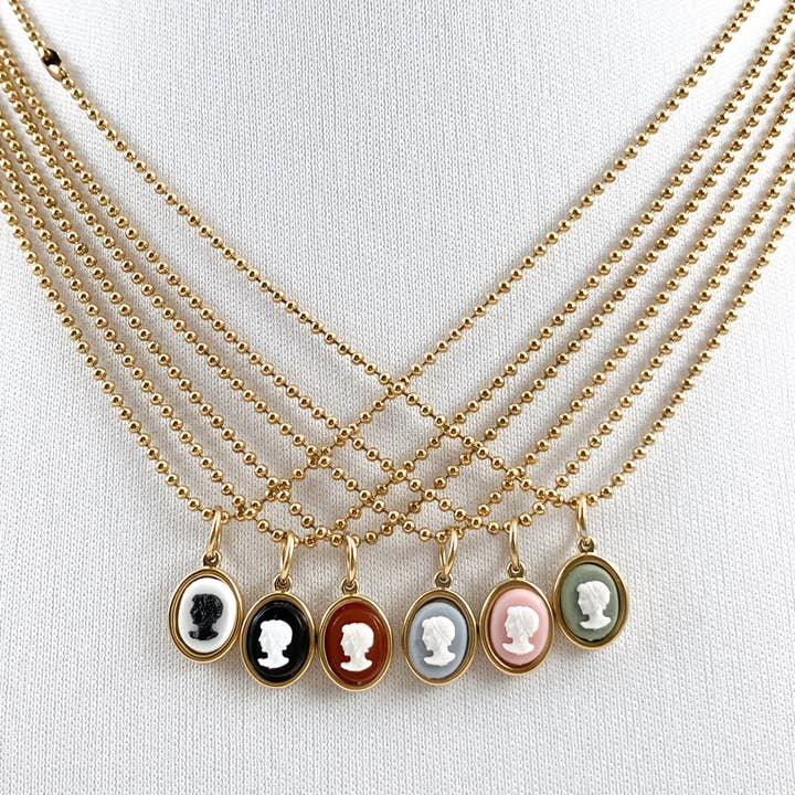 True Vintage Series | Petite Tiny Cameo Necklace, Gold Color for wholesale by Accessory Alchemy