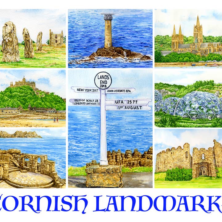 Cornwall. Dessous de verre en bois, points de repère de Cornouailles pour la vente par Robinson Collection
