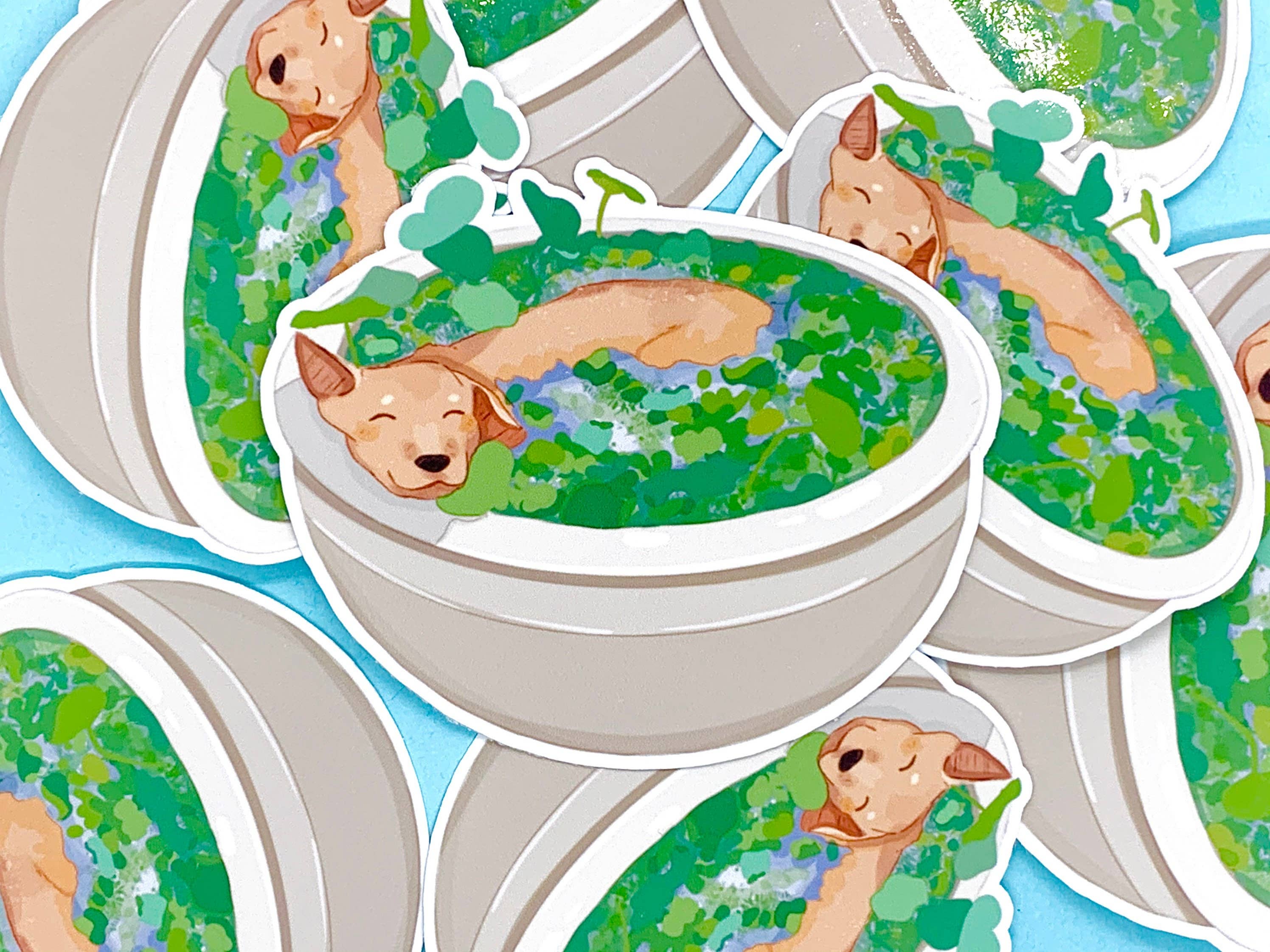 BubblesArtCraft - Vendita all'ingrosso Adesivo - Cane in uno stagno | Adesivo per cani | Adesivo impermeabile | Carino0