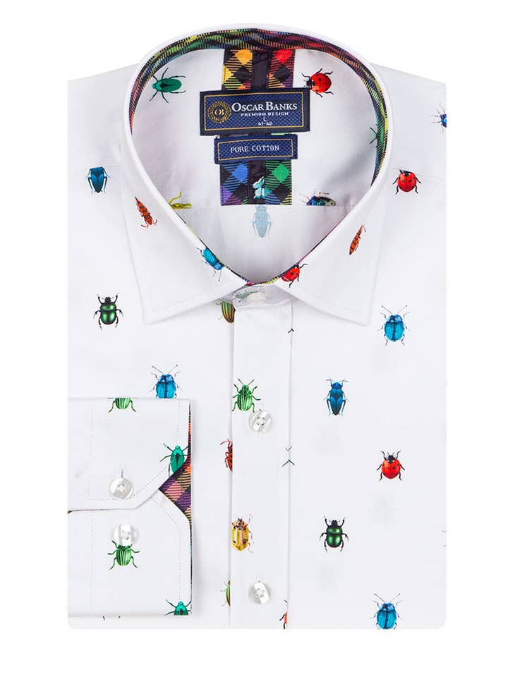 White Colourful Insect Print with Matching Handkerchief for wholesale by Makrom