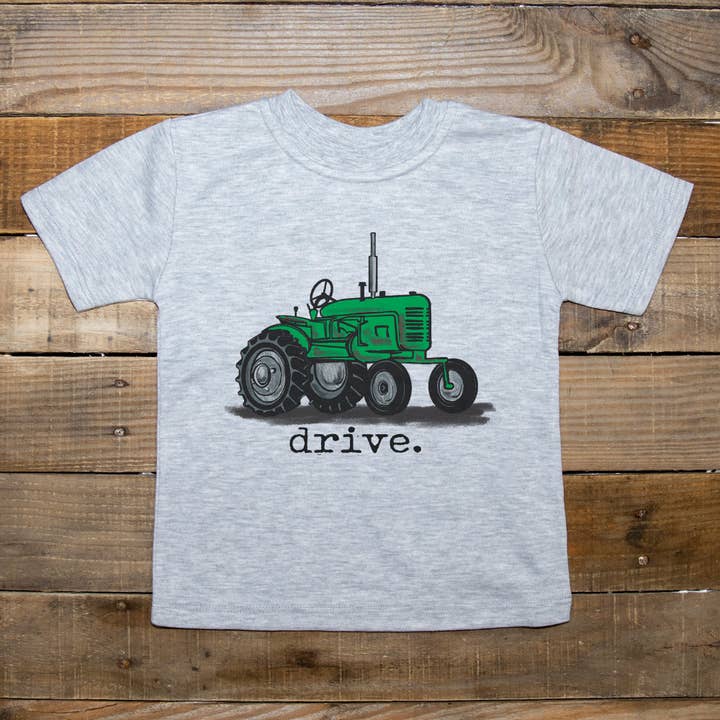 Barefoot Baby - Wholesale Screen Printed T-Shirt - Kids - "Drive" Green Tractor Farm Boy Country Western Apparel Kids