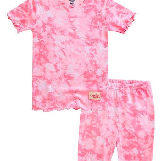 Pyjama à manches courtes rose fluo teinté en bambou pour la vente par Vaenait Baby