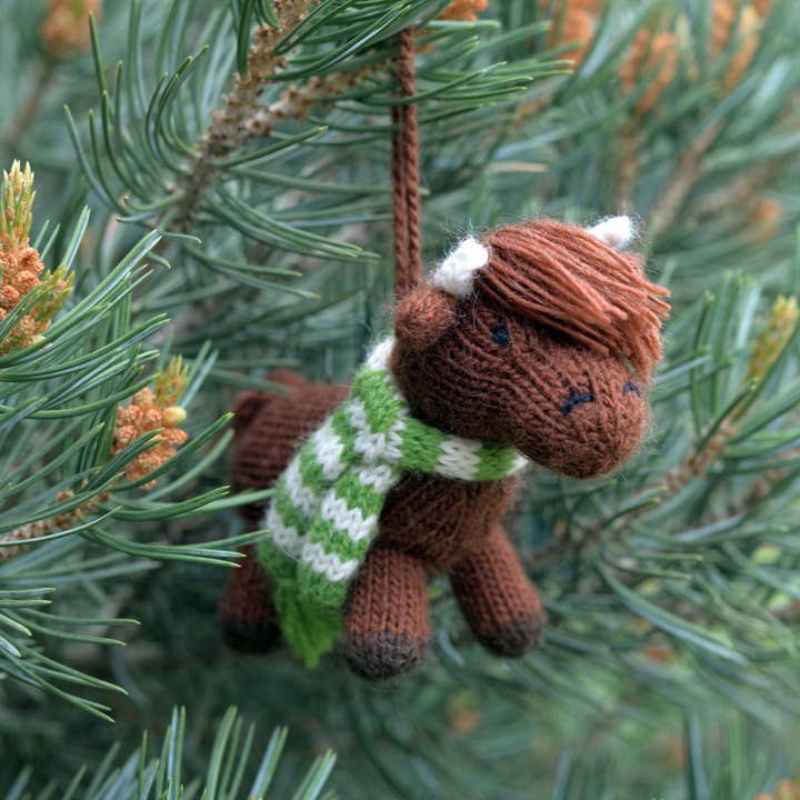 Melange Collection - Wholesale Ornament - Handmade Knit Highland Cow Holiday Ornament - Fair Trade6