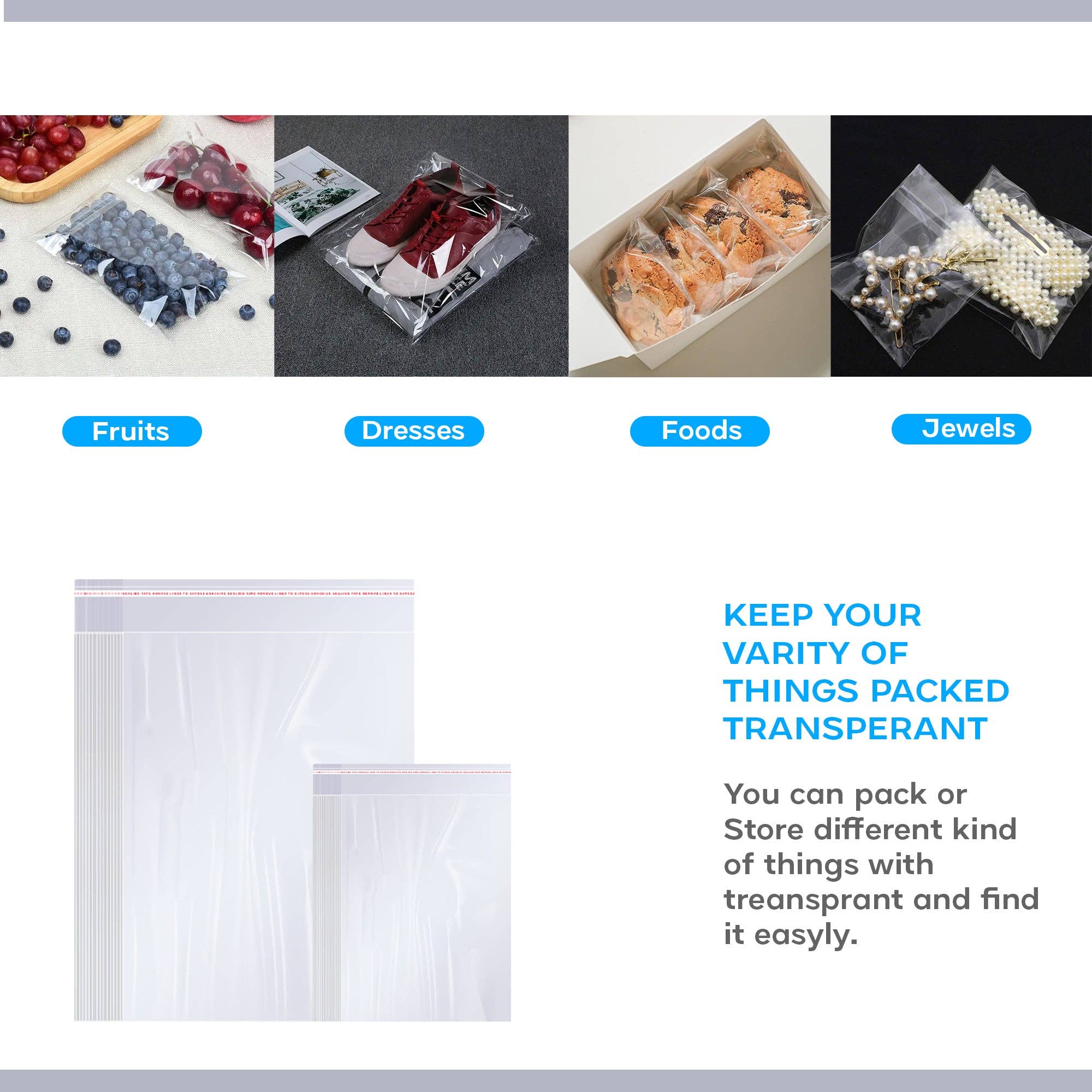 Ledsone – wholesale Food storage wrap/bag – Clear Reclosable Zip Poly Bag Resealable Self Sealing Bag~52914