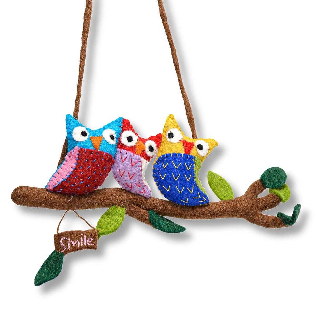 Assorted colors Felted Three Owls in Branch Wall Hanging for wholesale on Faire5