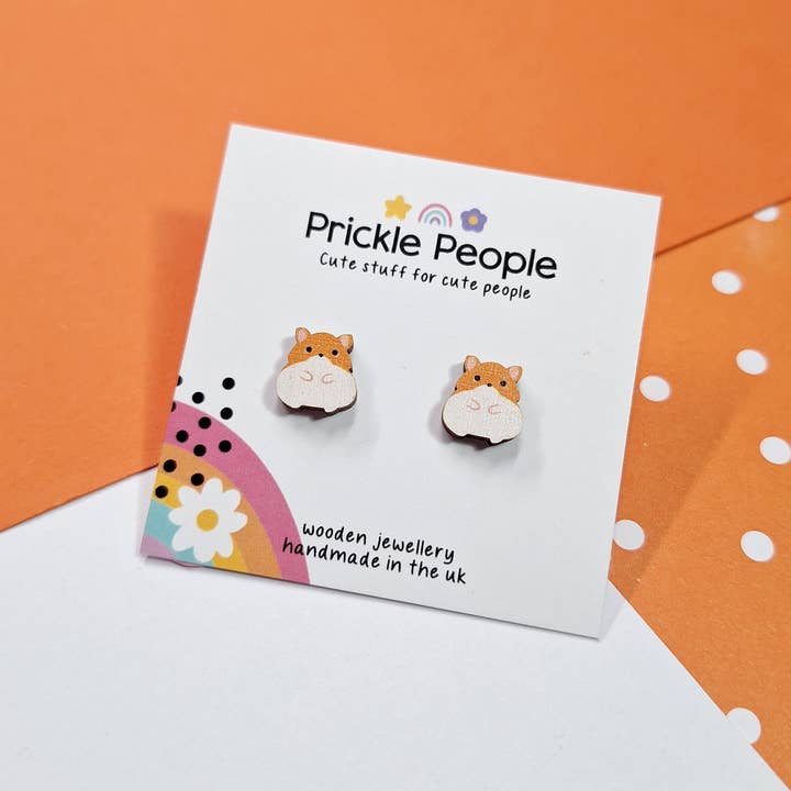Cute Hamster Stud Earrings, Hamster Gifts, Prickle People for wholesale by Prickle People
