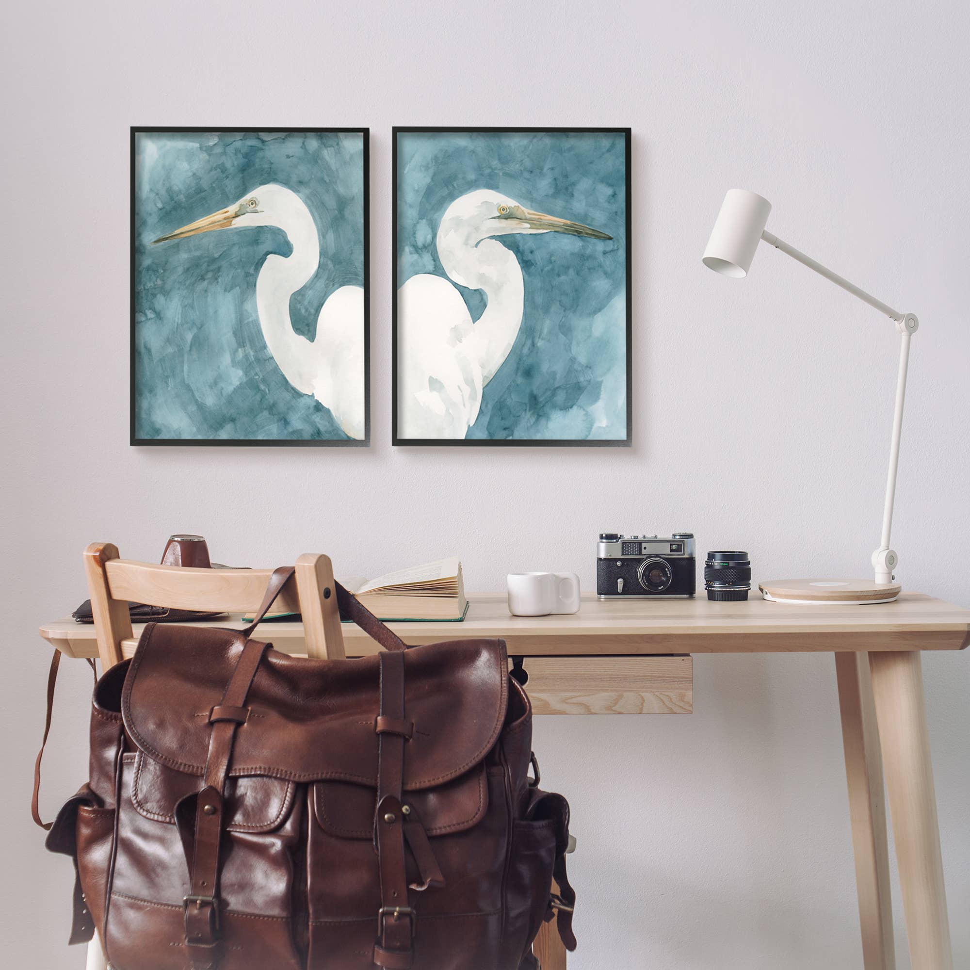 Stupell Industries - Wholesale Gallery Wall Set - Nautical Cranes Bird Portraits Abstract Sky 2pc Set Framed1
