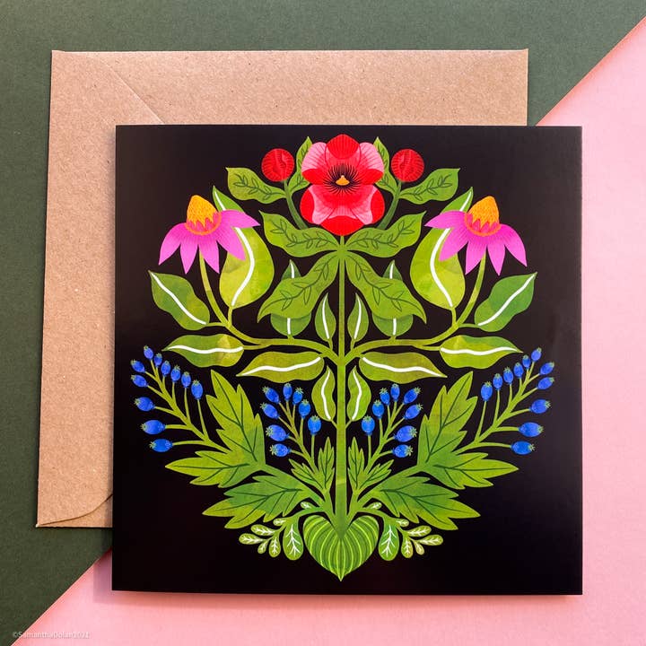 Poppy and Pinks Greeting Card for wholesale by Samantha Dolan