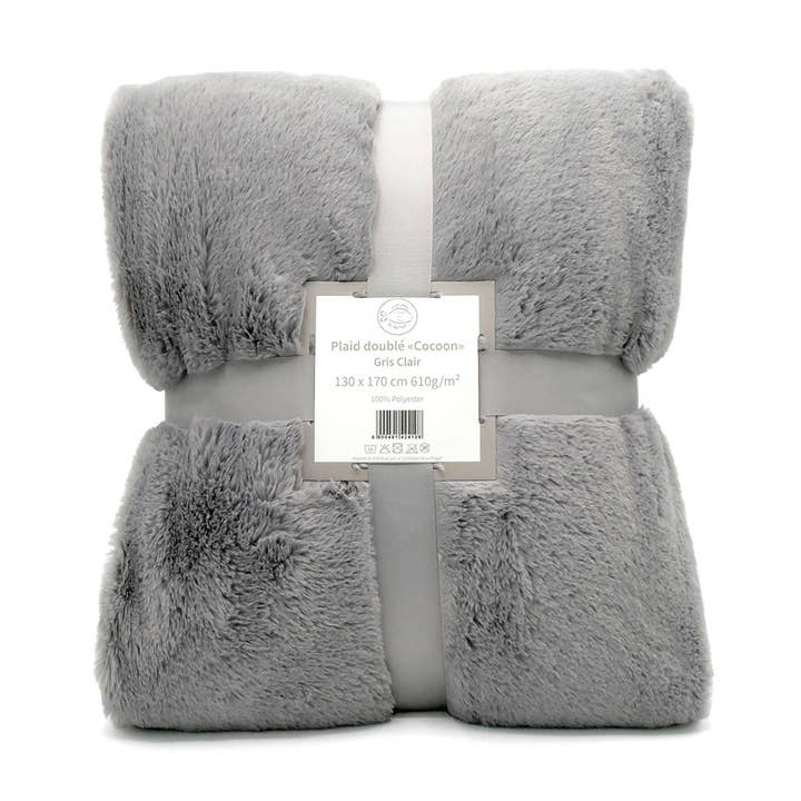 Imitation rabbit fleece blanket light grey 130x170 for wholesale by Le comptoir de la plage