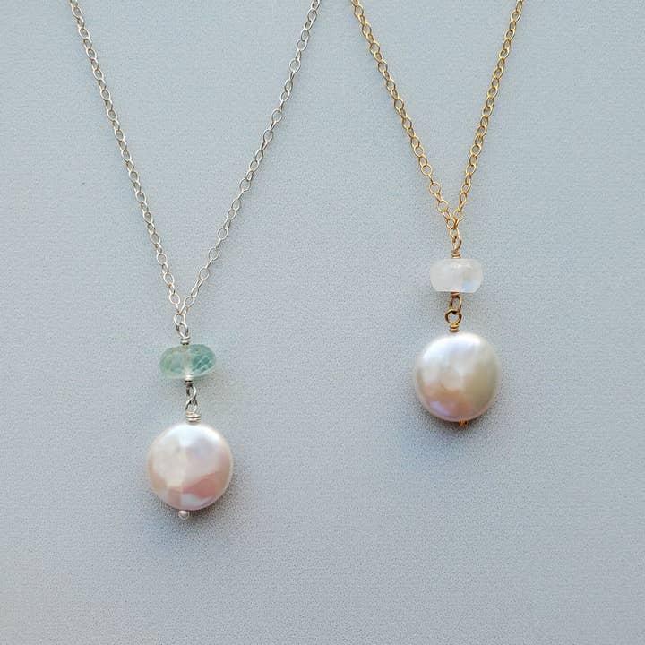 Carrie Whelan Designs - Wholesale Pendant/Charm Necklace - Moonstone Coin Pearl Necklace, Bridal Necklace1