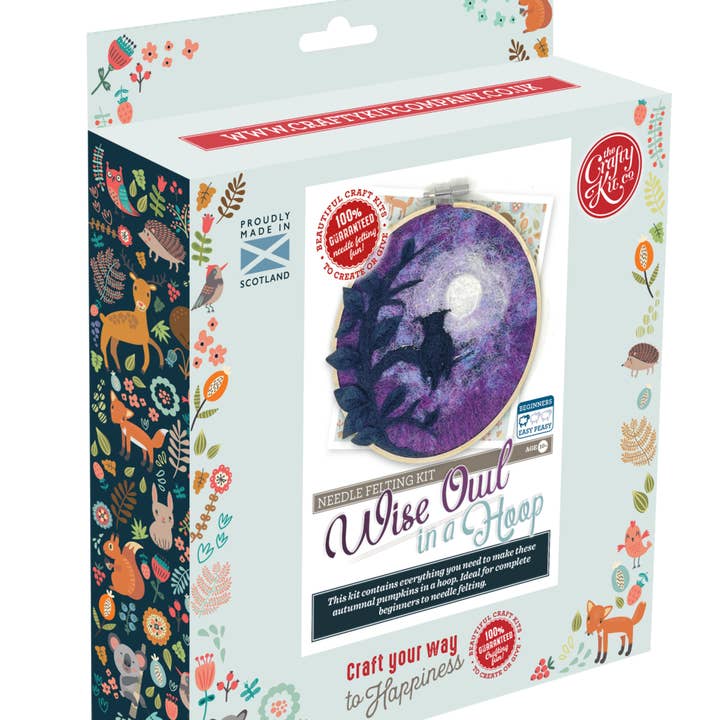The Crafty Kit Company – wholesale Sömnadskit – Måla med ull: Klok gammal uggla i ett Hoop Needle Filt Craft Kit2