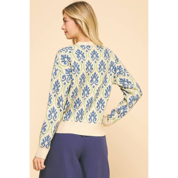 OATMEAL MULTI Cozy jacquard knit cardigan for wholesale on Faire6