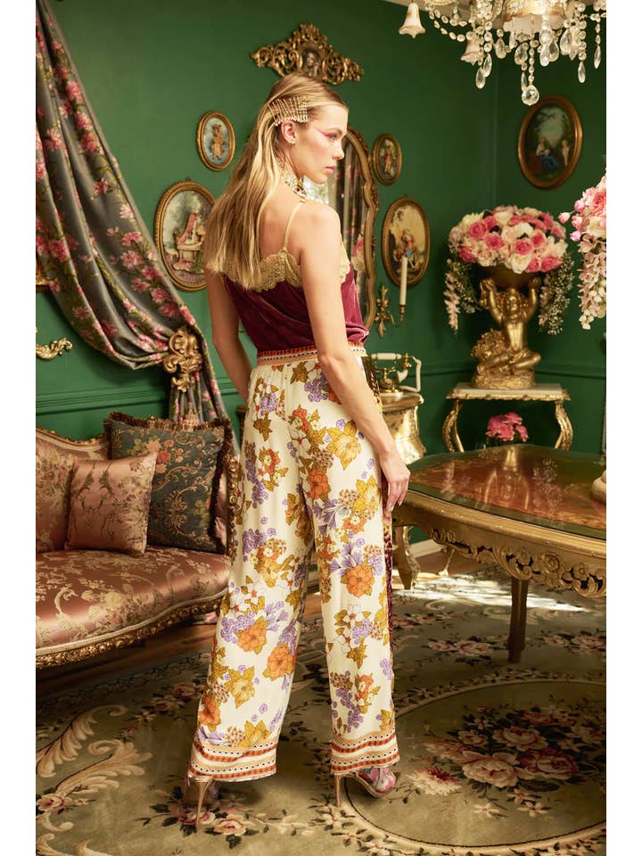 Ivory Floral Golden Aurela Pants for wholesale on Faire