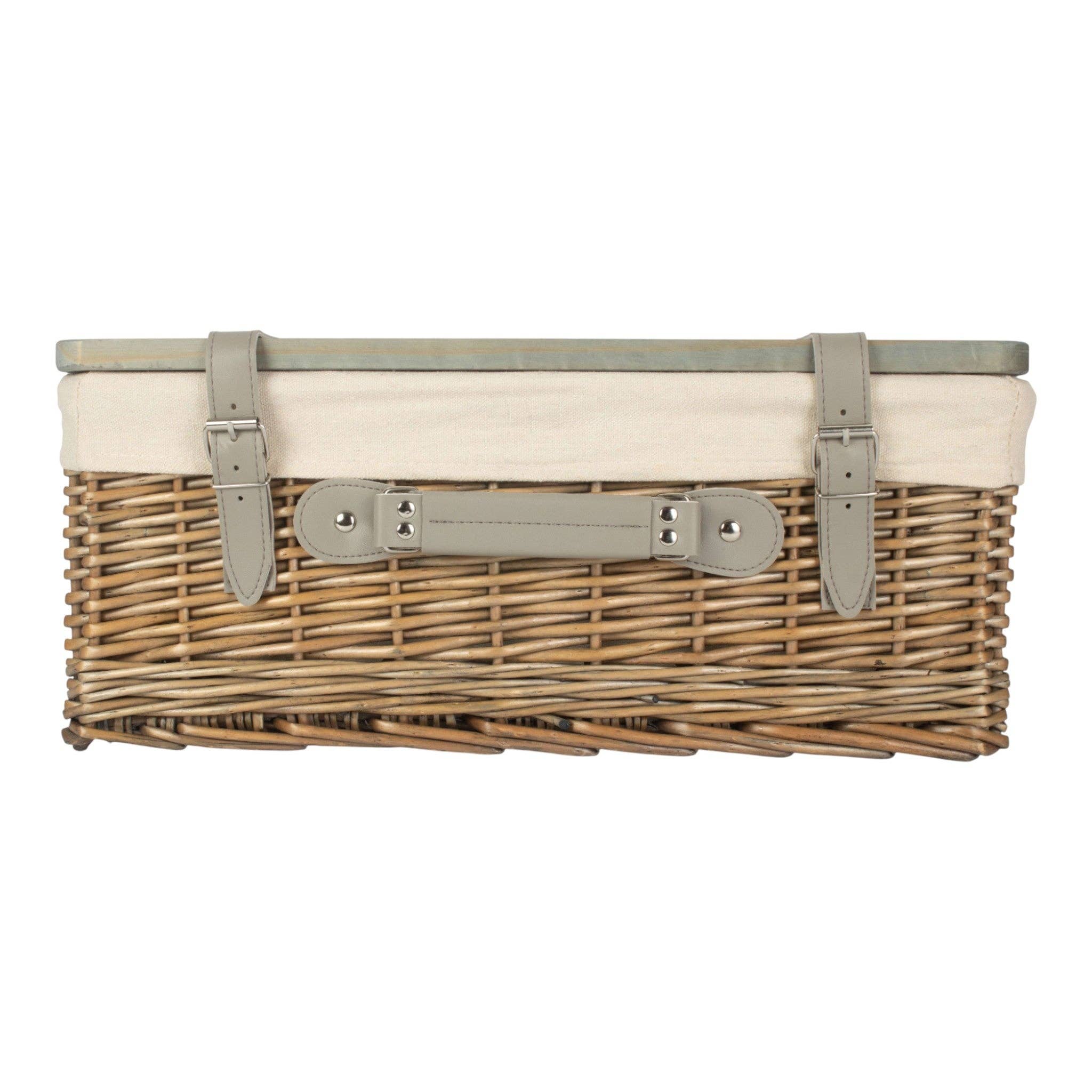 Red Hamper – wholesale Picnic basket – Antique Wash White Lined Willow Empty Picnic Basket with Pinewood Lid2