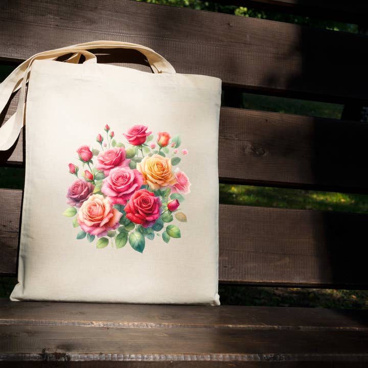 The Sankofa Cache – Großhandel Tragetasche – Damen – Ausgefallene Blumen - Rosen - Leinwandtasche - 15" H x 15" B3