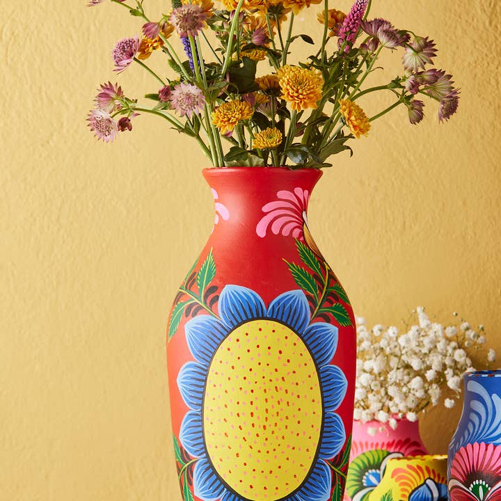 Namaste - Wholesale Vase - Handpainted Terracotta Sunflower Vase0
