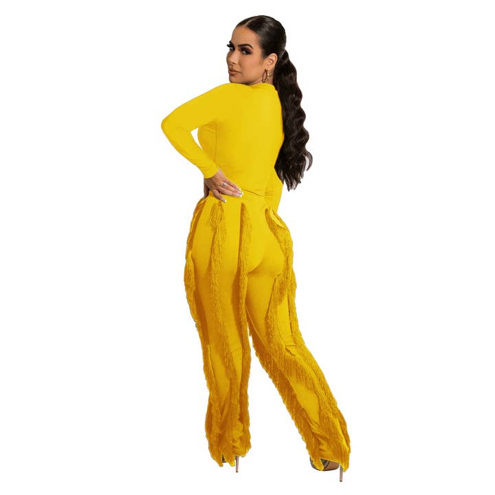 MB Fashion Wholesale - Wholesale Top & Pant Set (NOT Loungewear) - Women's - MB FASHION Long-Sleeve Fringe Top and Pants Set 223LY29