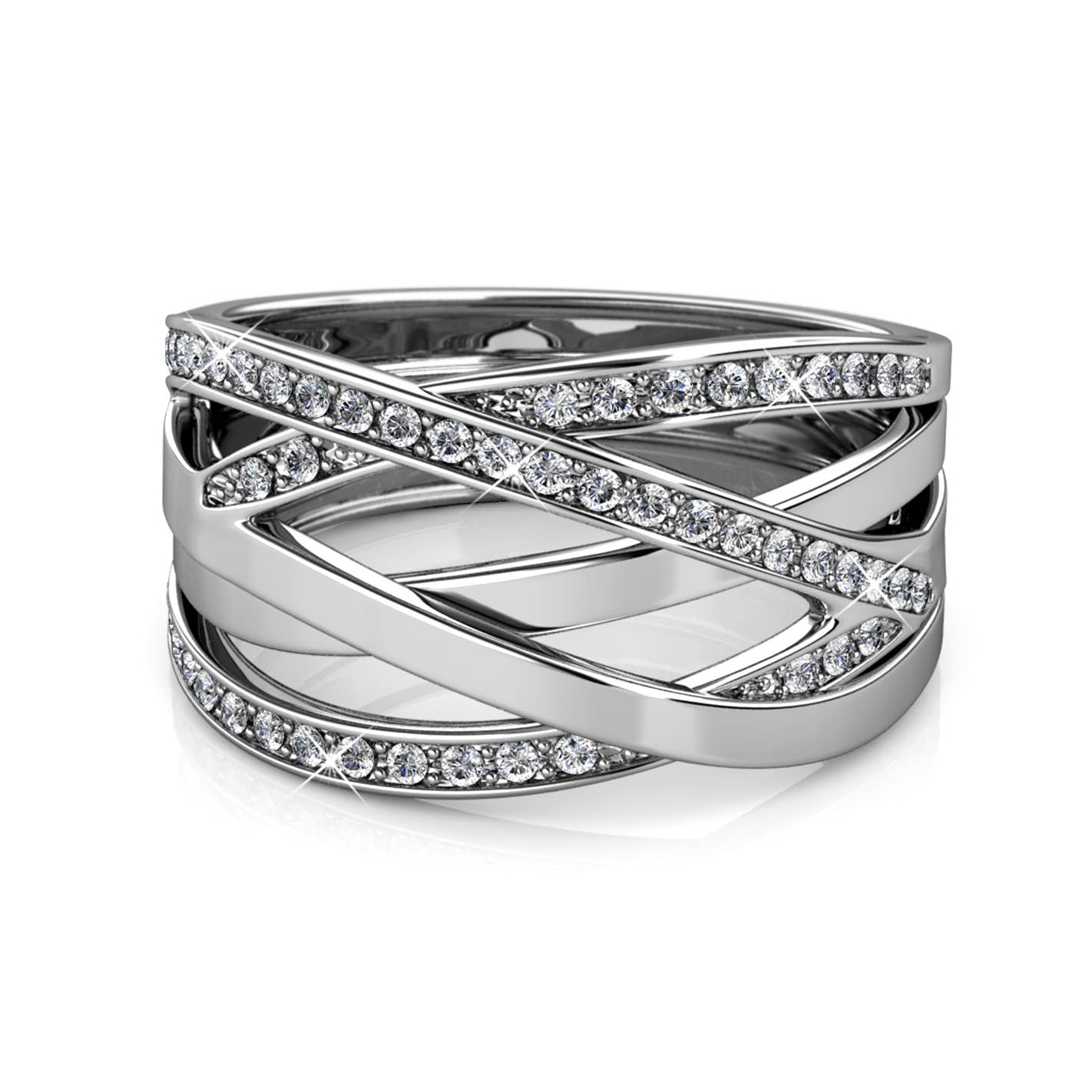 CARALI / MYC Paris - Wholesale Multi-Stone Ring - Criss Cross Ring - Silver and Crystal3