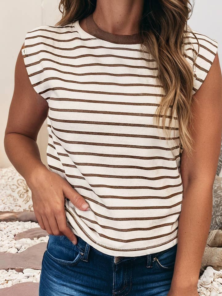 LDC Stripe Ribbed Round Neck Trim Loose Tank Top for wholesale by Little Daisy Closet