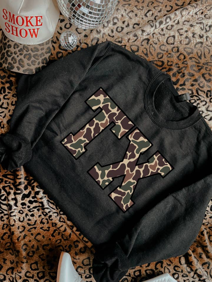 Texas Camo State Sweatshirt - All States Available for wholesale by Downtown Darling Wholesale