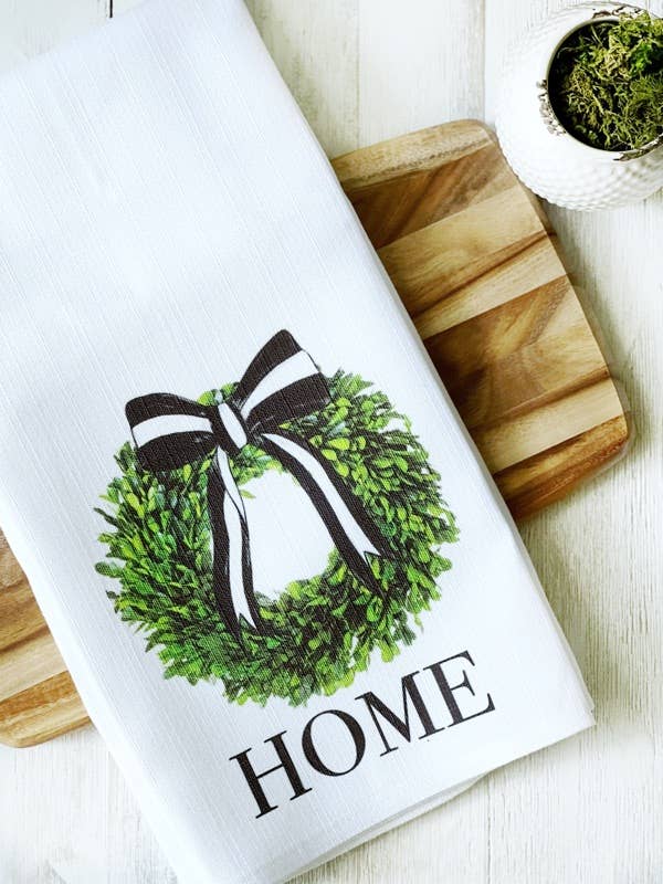 Boxwood Wreath Tea Towel for wholesale by Prince Design