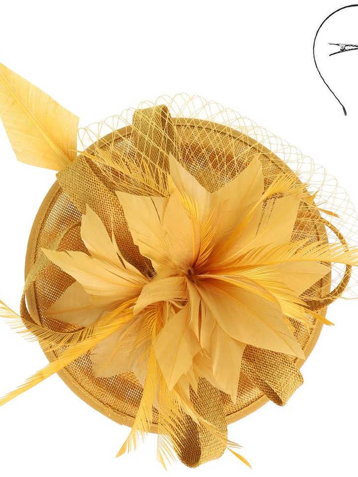 Floral Feathered Loopy Bow Disc Fascinator H2963IV for wholesale by anbfashion