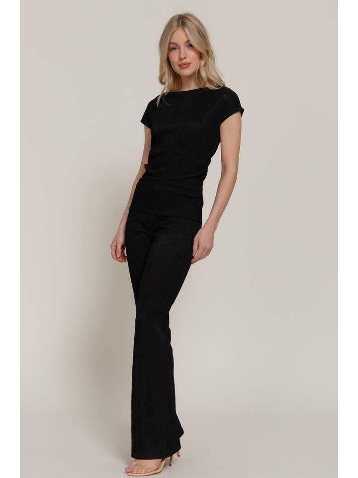 Active Basic | Active USA - Wholesale Top & Pant Set (NOT Loungewear) - Women's - Short Dolman Sleeve Top & Flare Long Pants Wavy Crinkle Set8