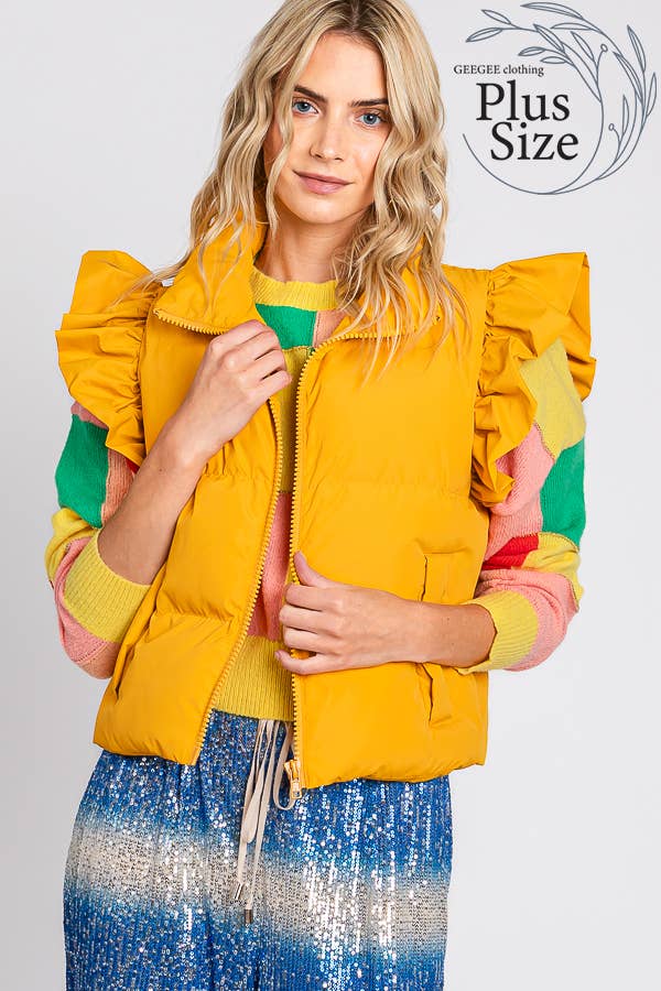 GeeGee x Lovelo - Wholesale Outerwear Vest - Women's - Plus Ruffled Sleeve Puffer Vest, MJ4501PL47