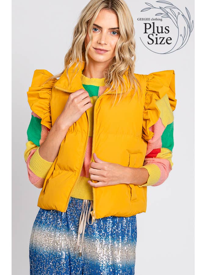 GeeGee x Lovelo - Wholesale Outerwear Vest - Women's - Plus Ruffled Sleeve Puffer Vest, MJ4501PL47