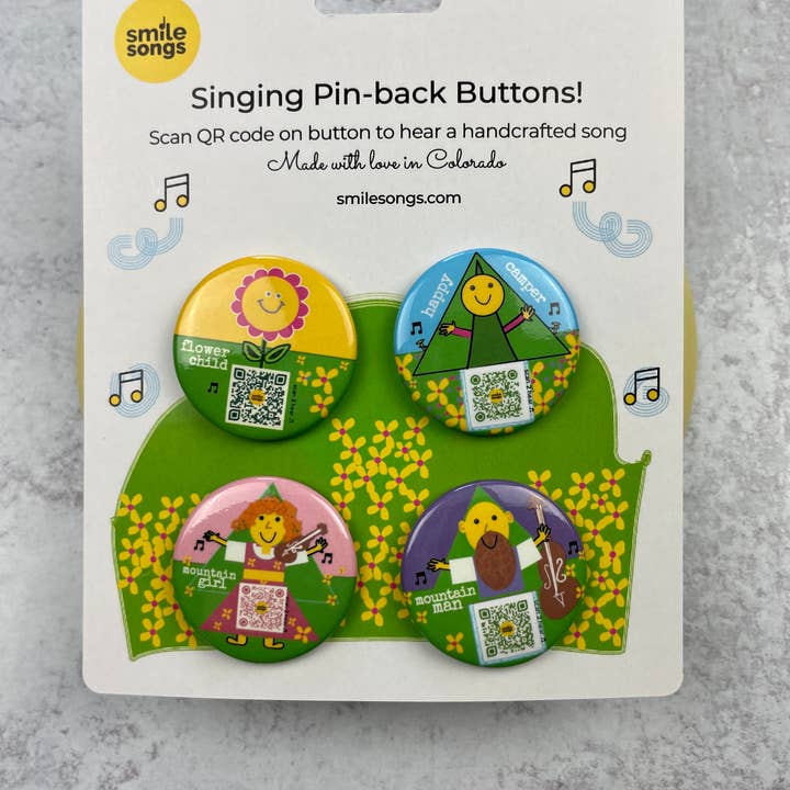 Ensemble de badges à épingle pour les amoureux de la nature - Pins chantants avec code QR pour la vente par Smile Songs