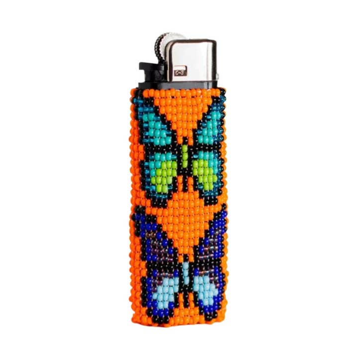 Orange Parpar - Beaded Lighter Case with Butterfly Inspired for wholesale by Mother Sierra